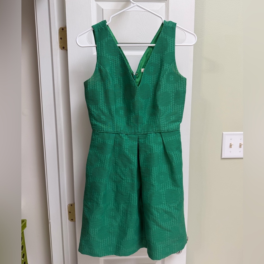 J. Crew Bright Green Textured V-Neck Dress